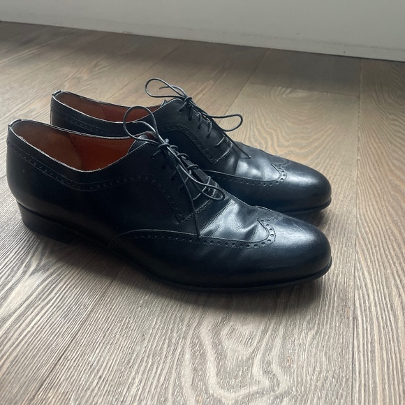 Salvatore Ferragamo Black Leather Wing Tip Oxfords Dress Shoes Lace Up Men’s 10